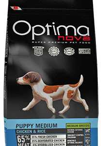 Optimanova dog puppy medium pile/riža 12kg LG