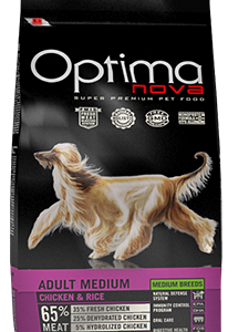 Optimanova dog adult medium pile/riža 12kg LG